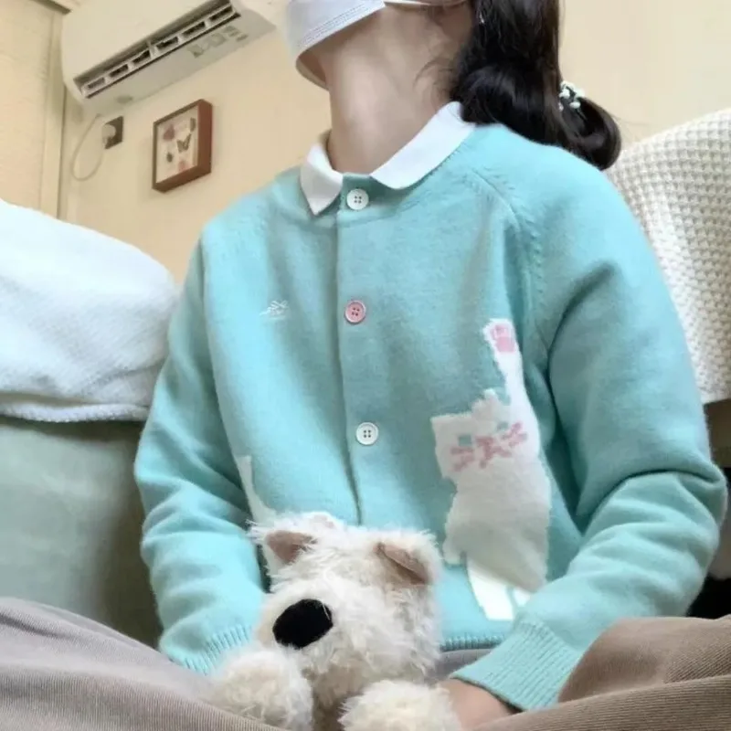 

Korean Style Sweet Colorful Button Cardigan Jacquard Sweater for Women Autumn Candy Color Fashion Versatile Sweater