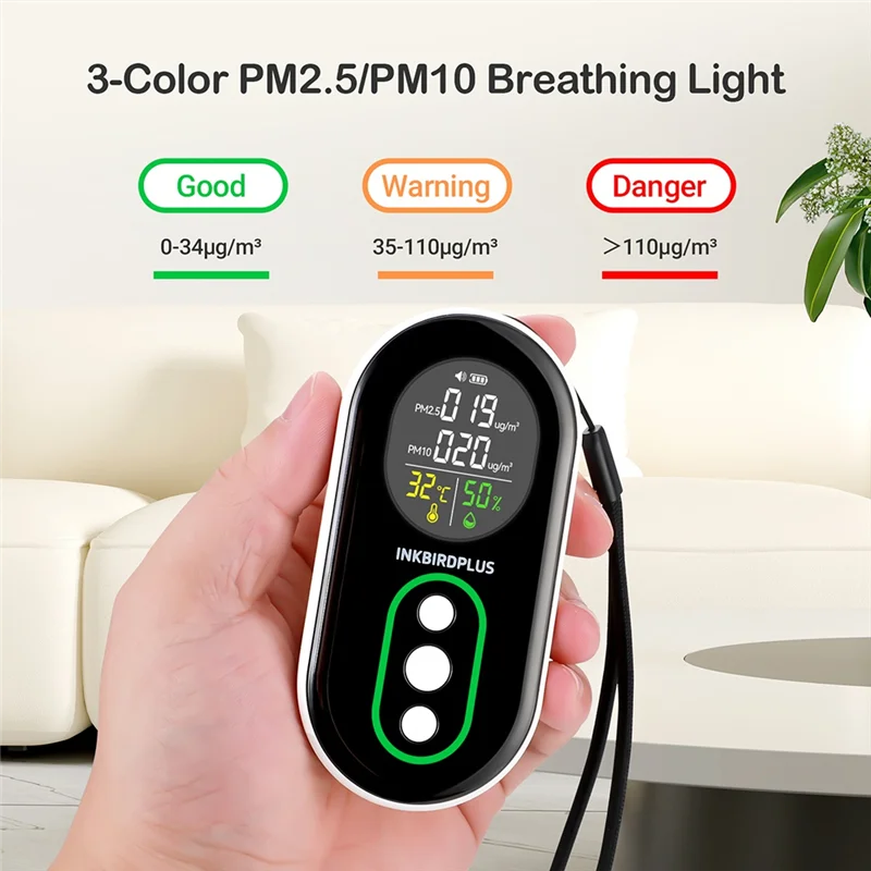 【2025 NEWLY】Sound And Light Dual Alert Air Quality Detector For Monitoring PM2.5 PM10 Temp Humidity Thermometer Hygrometer