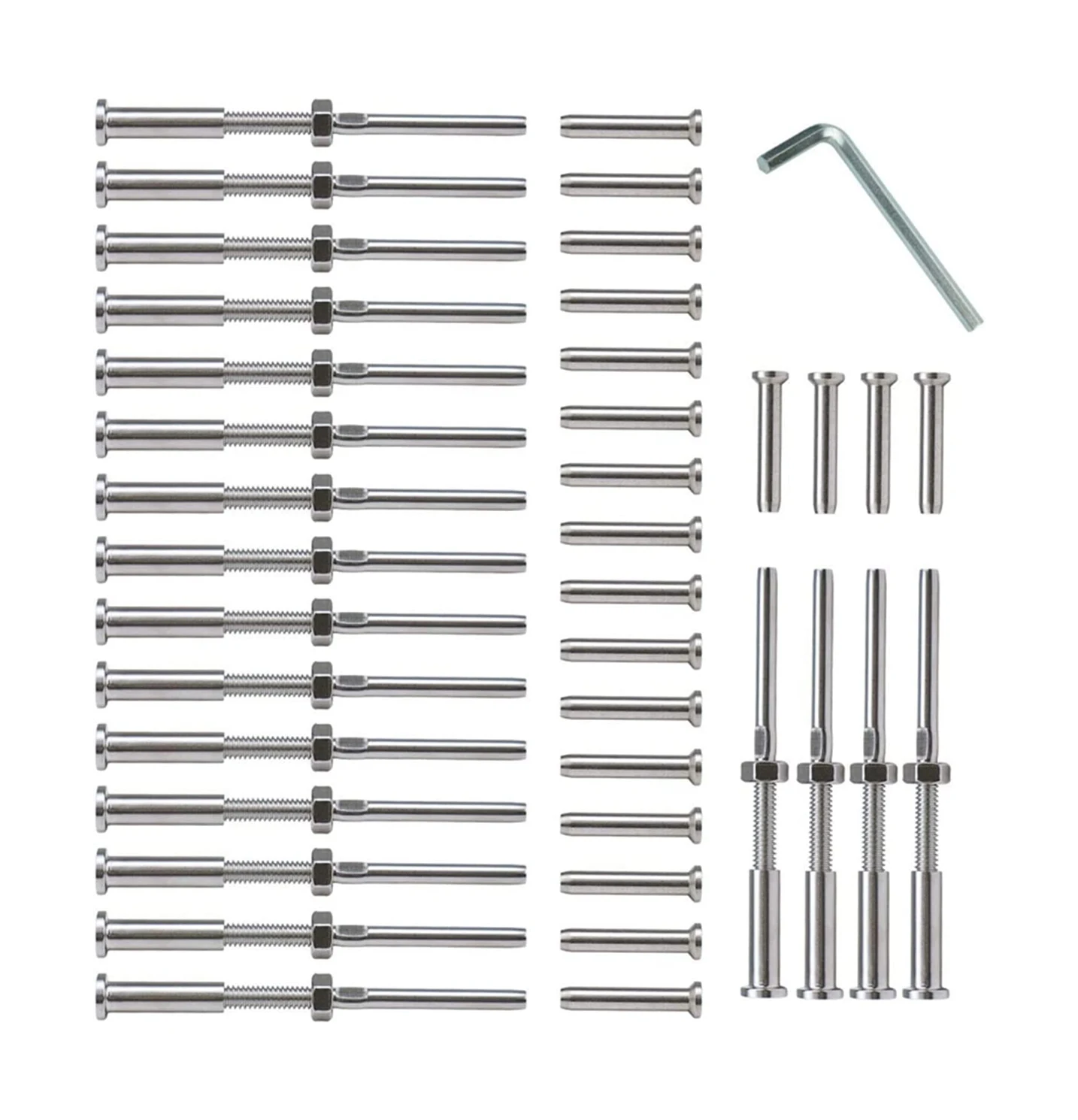 20pcs Stainless Steel 316 Grade Cable Railing Threaded Stud Tensioner Receiver Flat Head Stemball Terminal for 1/8 Cable