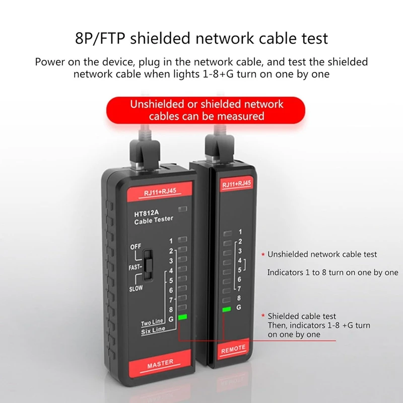 A98E-Wire Telephone Line Test Meter HT812A Cable Tester Line Finder RJ11 RJ45 Cable Toner Line Finder Tool