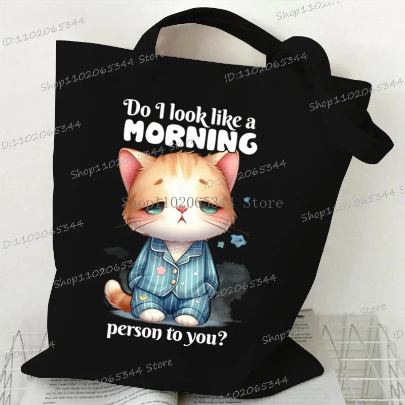 "Cat Make Me Happy"Canvas Bag for Women Men Shopper Funny Animal Lover Handbags Reusable Shoulder Tote Bag Teen Cartoon Hand Bag