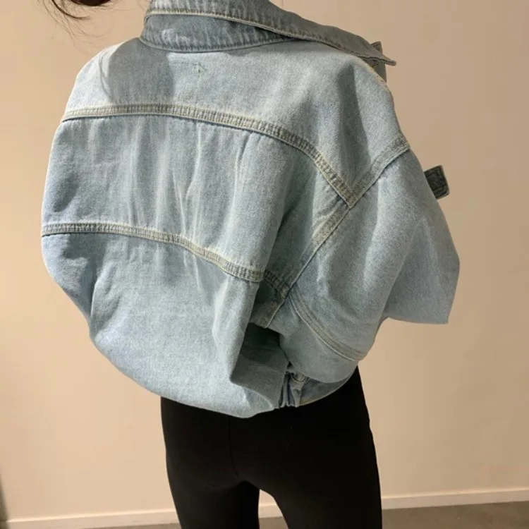 Jeans mantel Frauen Mäntel Jeans Jacken drehen Kragen voller Ärmel einreihig locker lässig elegant Herbst 2024 kurzen Punk