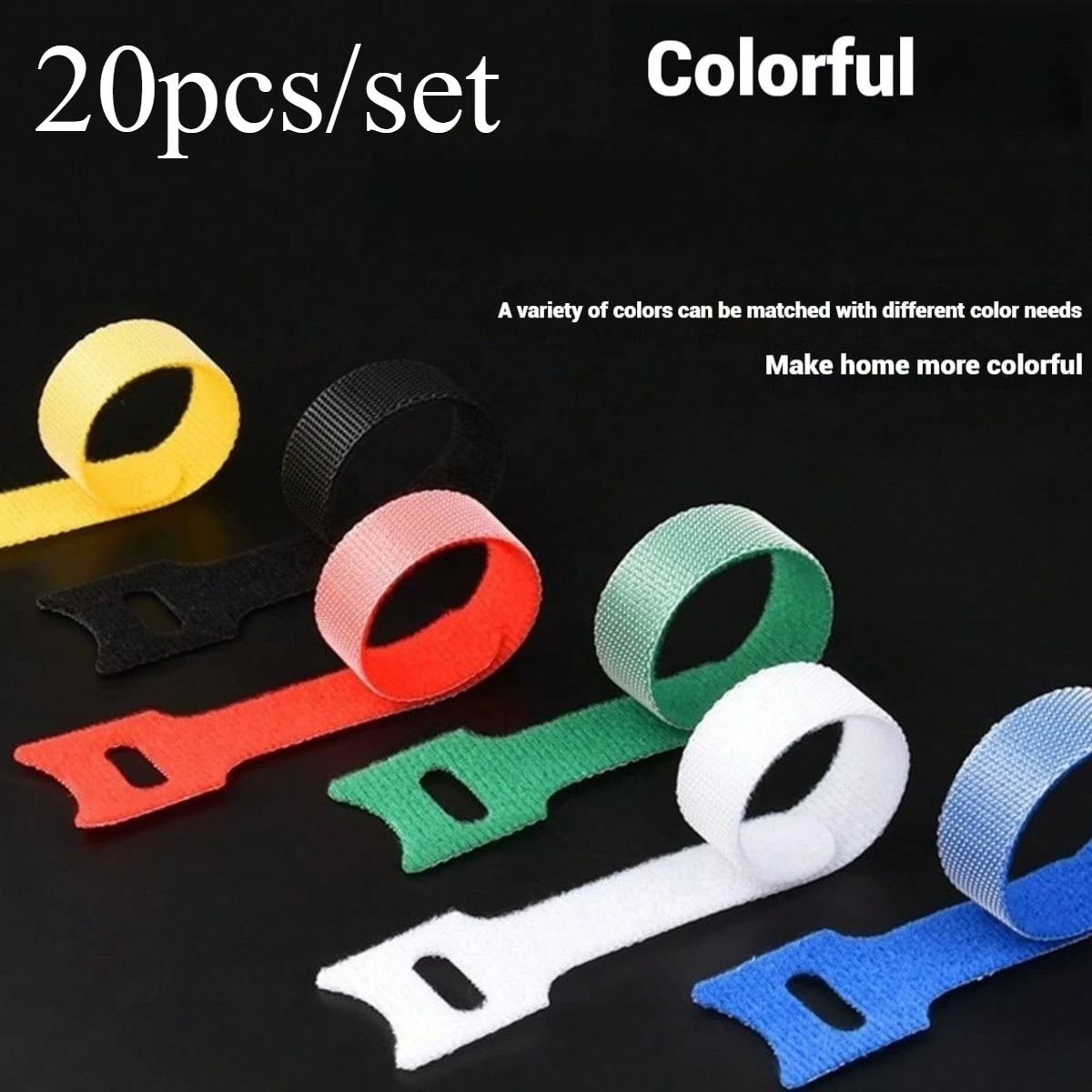 20pcs color multifunctional nylon Velcro, can store headphone cables, data cables, cables, etc., or garden tissue zip ties