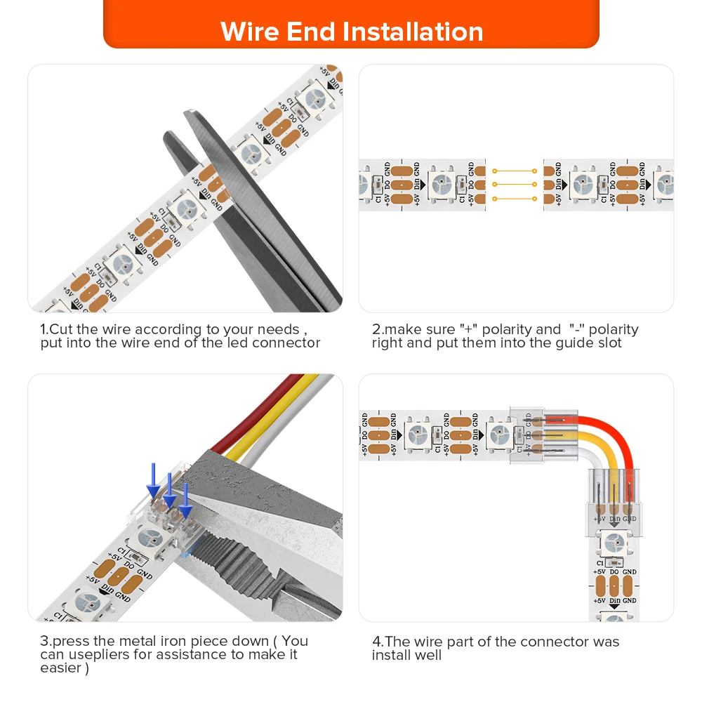 WS2812B WS2811 Transparent Solderless Cover Connector 12 pcs with 15 cm Wire WS2815 FCOB CCT RGB 5050 RGBW RGBCCT SMD LED Strip