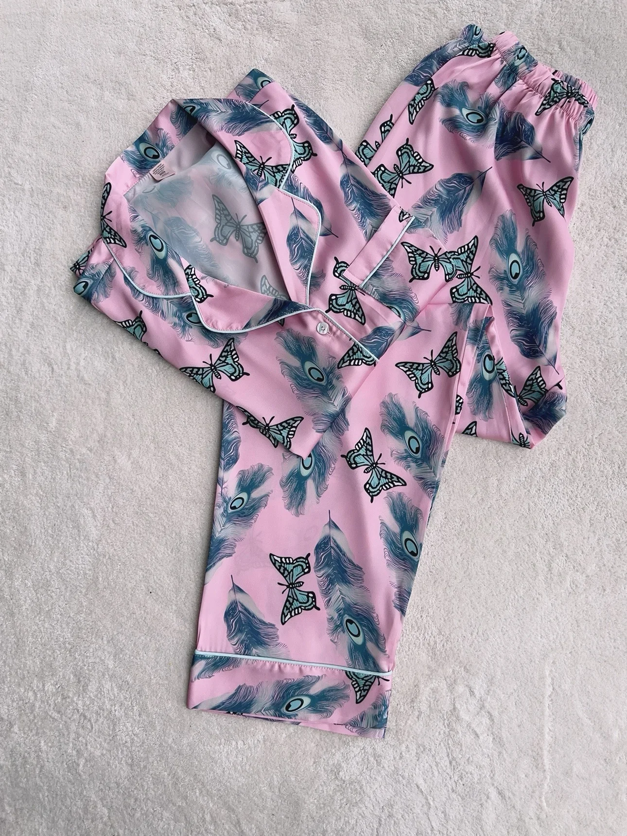 new-print-ice-silk-satin-loose-women's-long-sleeve-pants-sleepwear-home-clothes-set-comfortable-elegant-home-leisur