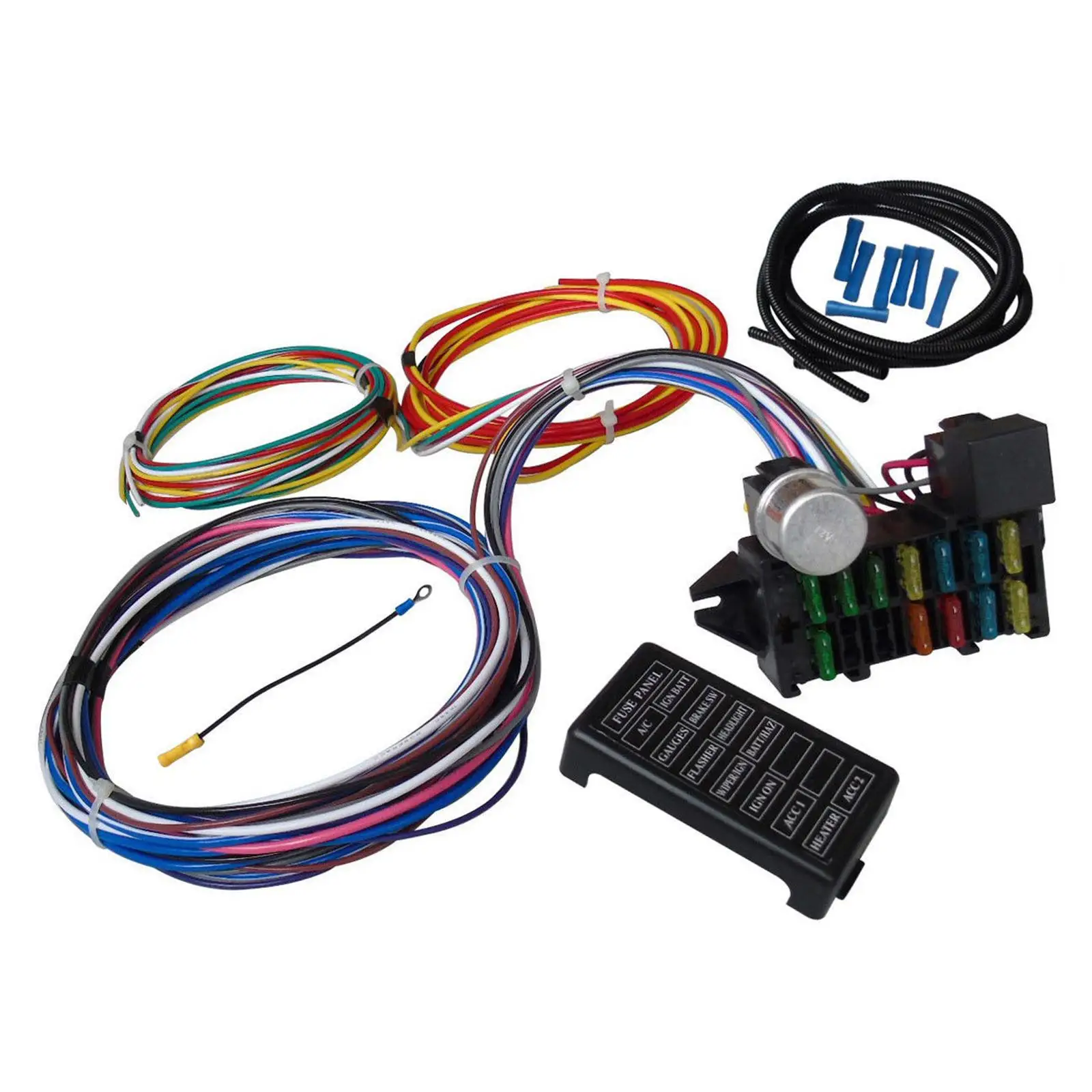 

NP-12circuitwr Universal 12 Circuit Wiring Harness Sturdy Professional Black Simple Installation Accessory Car Wiring Harness