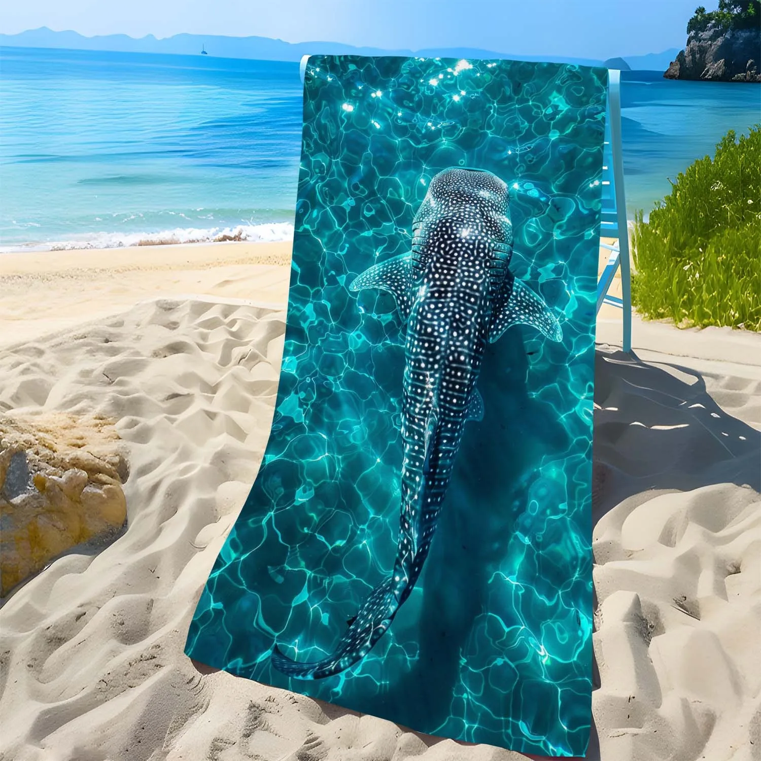 Whale Shark Water Ripple Printed Beach Towel Polyester Soft Quick Dry Large Bath Towel Summer Swimming Pool Surfing Blanket
