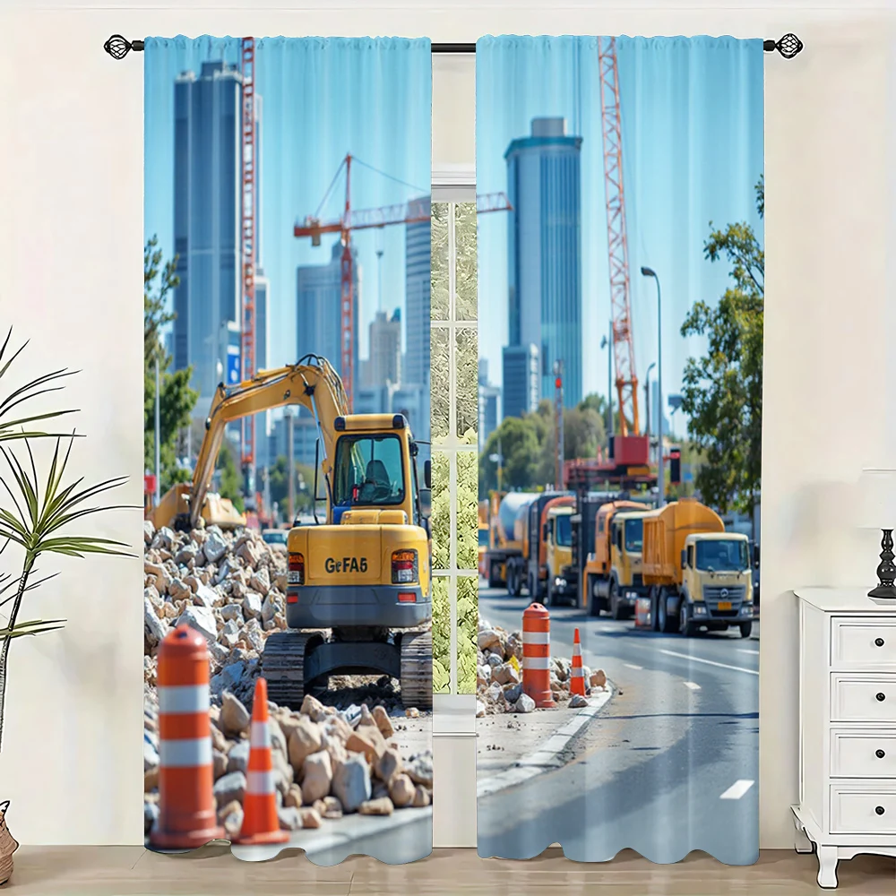 2pc,  Window Drapes Urban construction sites Light Filter Festive Backdrops Applies to Hotel decoration