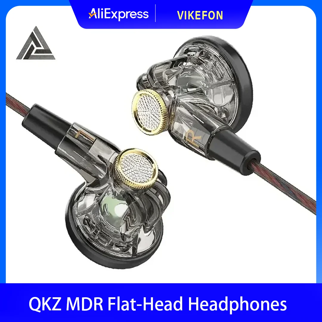 Auriculares QKZ MDR de Cabeza Plana, Auriculares Intrauditivos Deportivos con Bajos HIFI Dinámicos de 16 mm, Auriculares con Cable para Música, Auriculares con Micrófono de 3,5 mm AUX