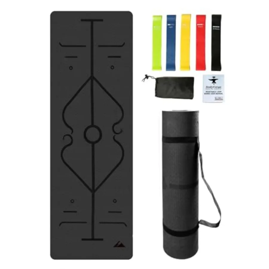 

BodyForge Yoga Mat Thick Exercise Mat Thick Non-Slip Extra Thick High-Density Pilates Black/Light Grey and Resistance Exercise