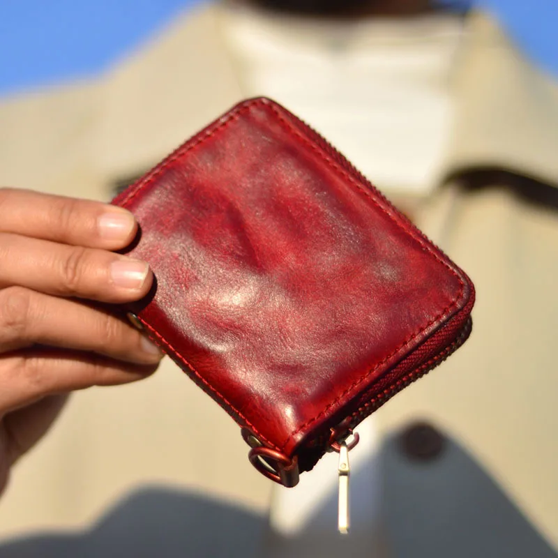 

Кошелек из натуральной кожи ручной работы ort Sle в стиле ретро, японская дубленая воловья кожа, модный женский зажим для денег на молнии, большая завивка...