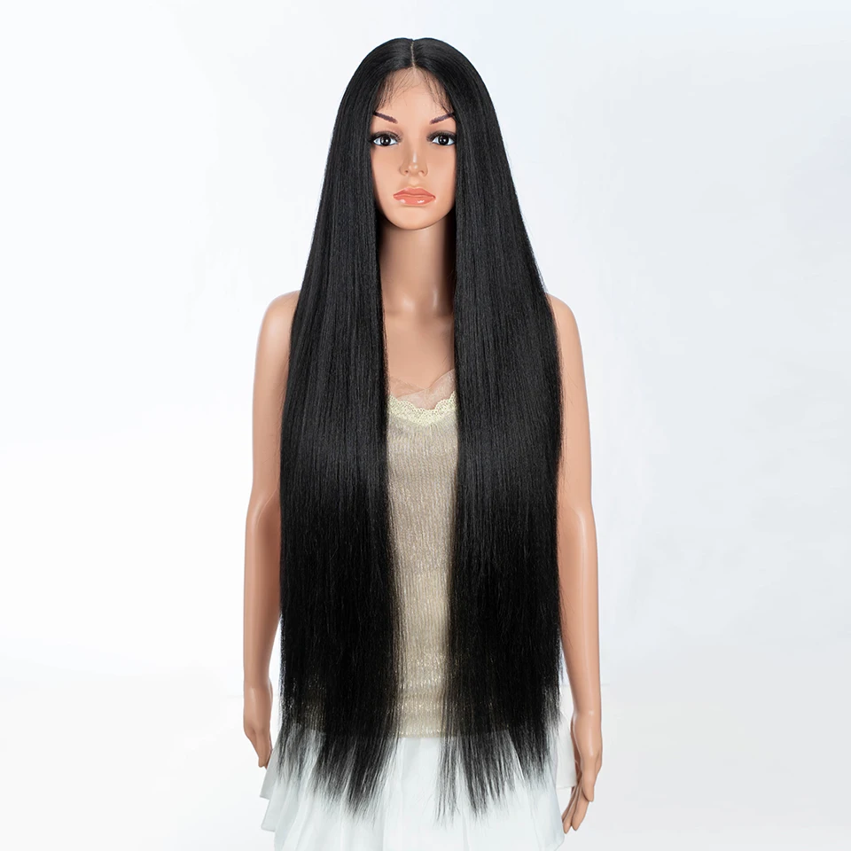 Synthetic Lace Front Wigs For Women 36 Inch Deep Part Long Yaki Straight Ombre Brown Ginger Cosplay Lace Wigs