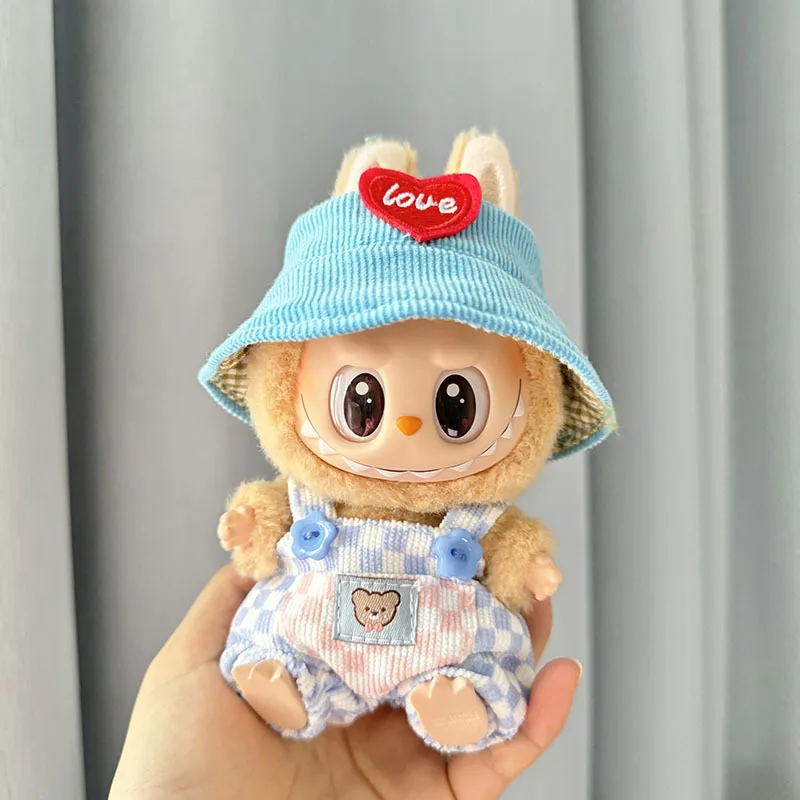 Mini ropa de muñeca de peluche de 17cm, accesorios de atuendo para muñecas Idol de Corea Kpop Exo Labubu II, monos a cuadros para fiesta sentada, ropa