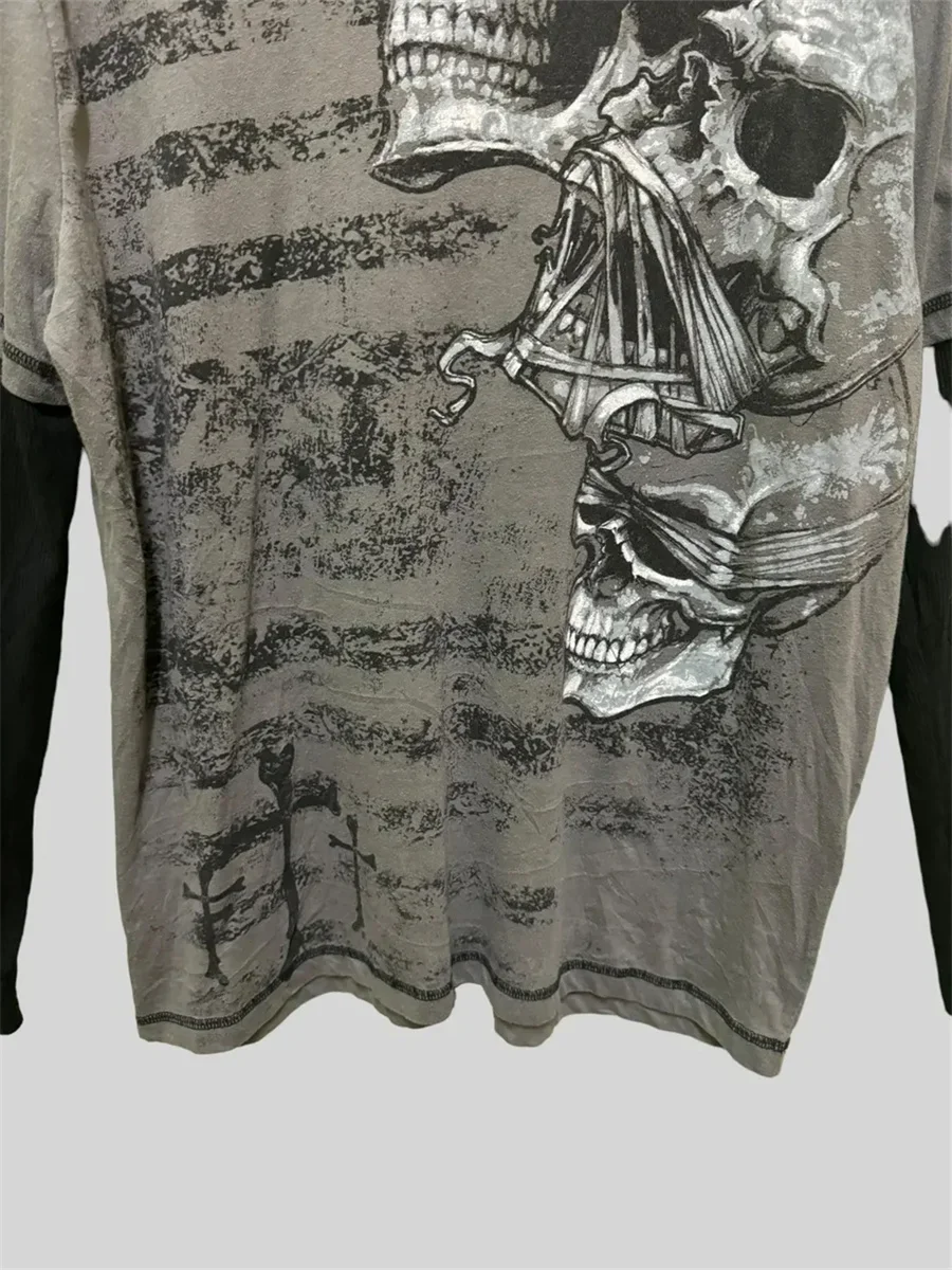 Vrouwen Y2k Fairy Grunge T-shirt Schedel Grafische Print Lange Mouw Punk Goth Tops E-Meisjes 90s Vintage Emo kleding Streetwear