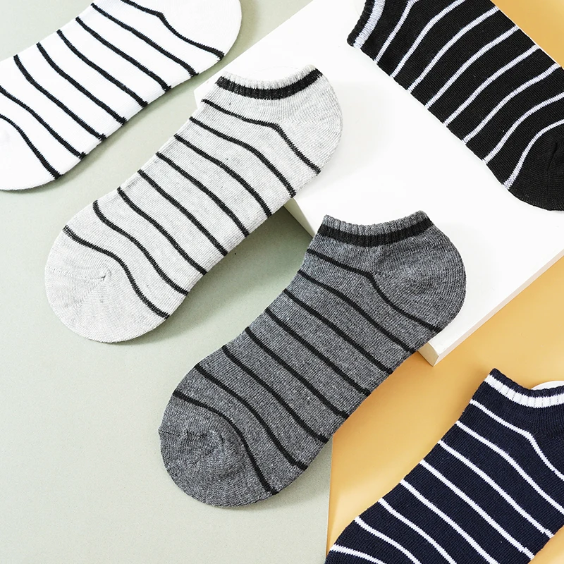 10 Pieces=5 Pairs/lot Men Socks Mesh Breathable Short Casual Cotton Summer Thin Section Cottonfashion Stripes Street Ankle Sock