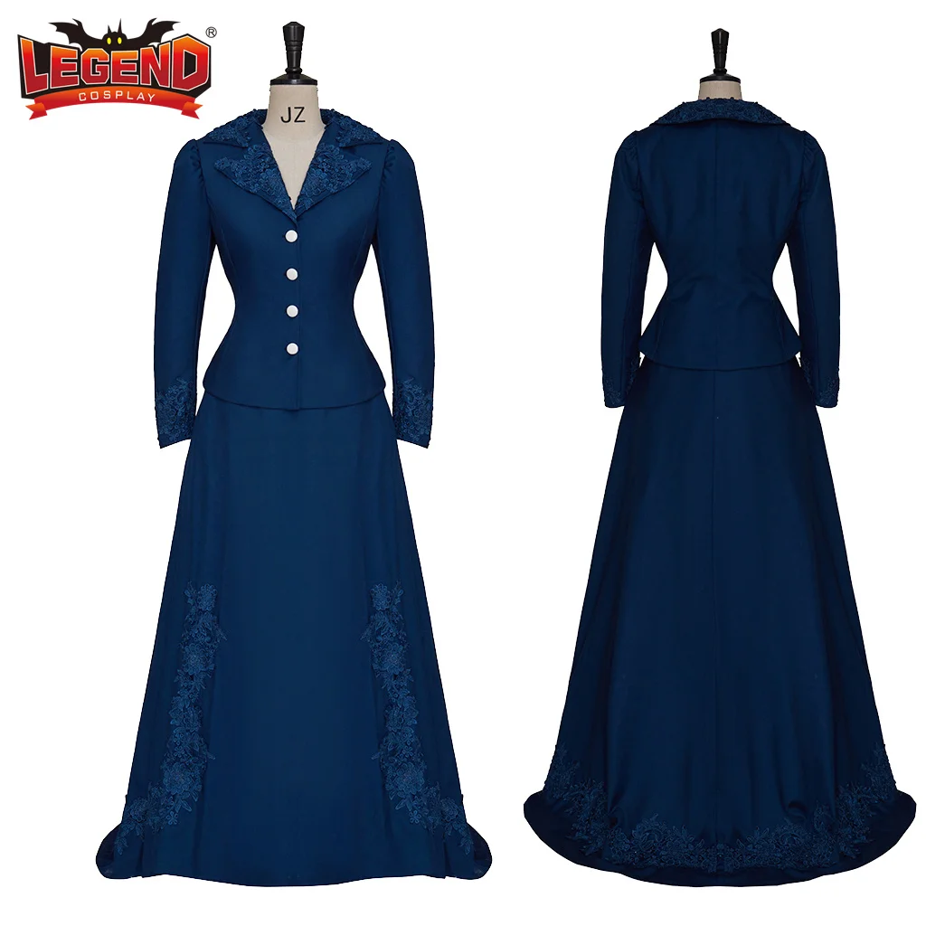 

1890 Fashion Vintage Historical Edwardian Victorian Dresses Civil War Costume Clothes Woman Blue Medieval Retro Walking Dress