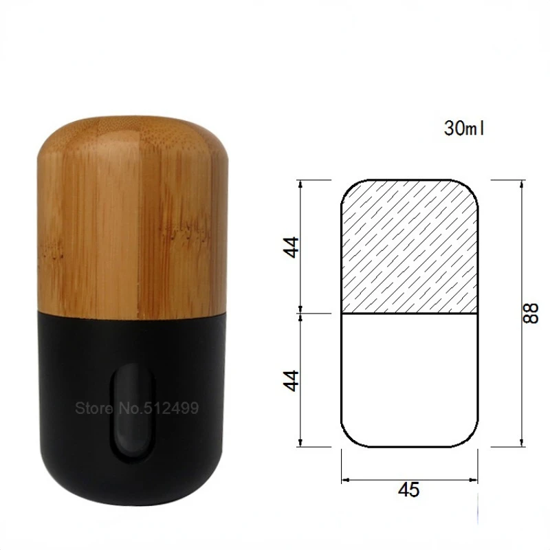 대나무 캡이 있는 프레스 에멀젼 스프레이 병, 화장품 포장 병, 30ml 블랙 로션 헤드 리필 병, 무료 배송