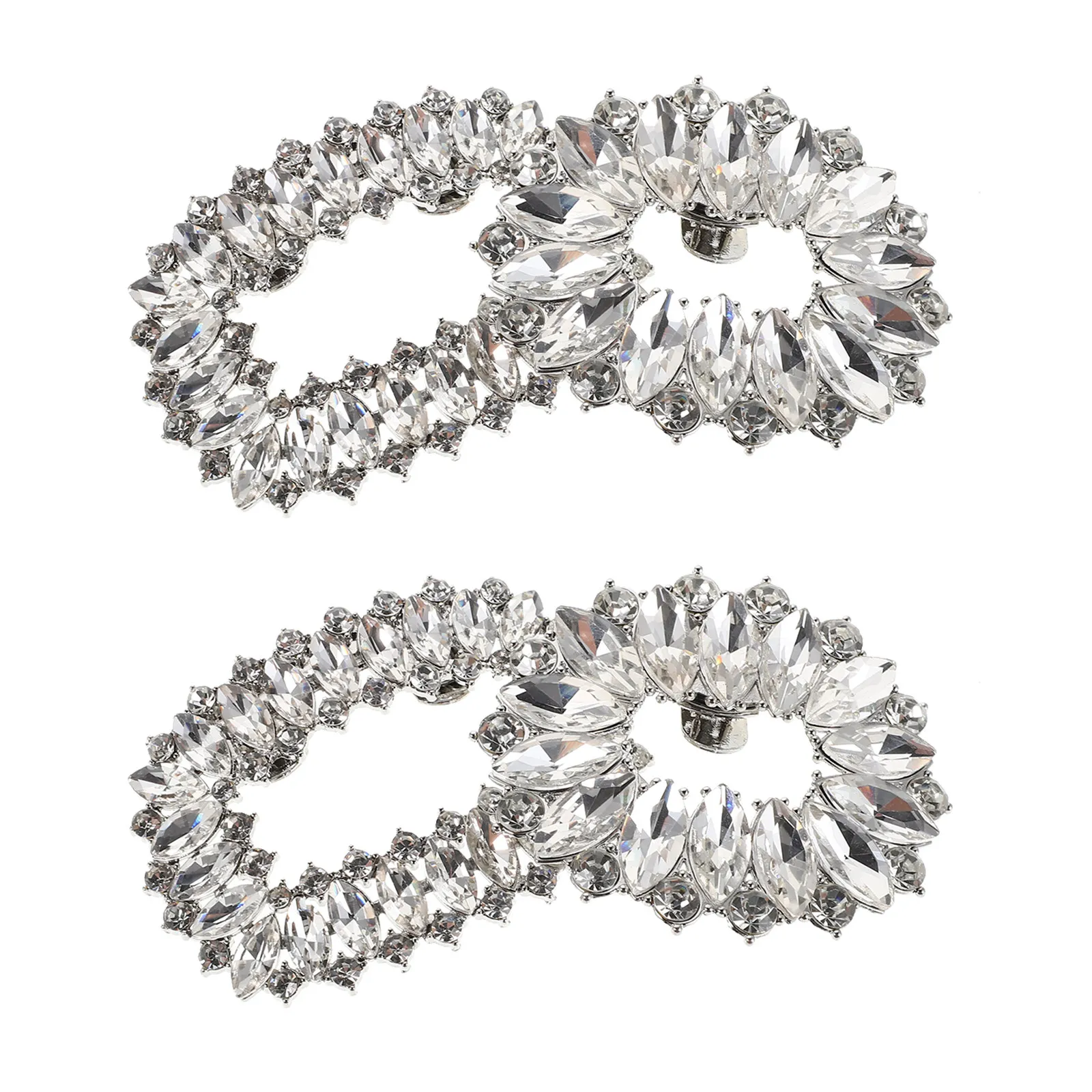 4Pcs Clip-on Shoe Decorations Detachable Flower Rhinestone Buckles Versatile High Heel Flat Sandal Embellishment for Wedding