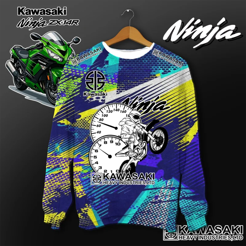 كاواساكي دراجة نارية سباق فريق الرجال تي شيرت طويل الأكمام ربيع الخريف بلايز الشارع الكتابة على الجدران الملابس العصرية نمط ريت #5