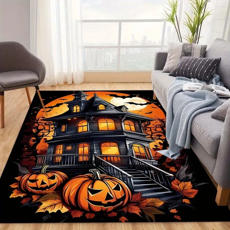 Newest Carpet Halloween Haunted House Pumpkin Bat Print Large Area Rug Holiday Living Room Carpet