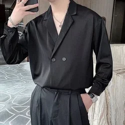 2024 Spring and Autumn Fashion Advanced Loose Casual Business Flip Collar Double Breasted Buckle Solid Color Long Sleeved Shirt