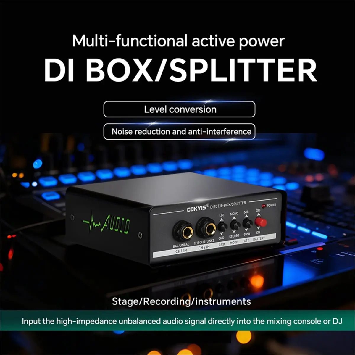ABSF COKYIS Multifunctional Active Di Box Distributor Dual Channel to Balanced Signal Effector for Stage Guitar DJ Line