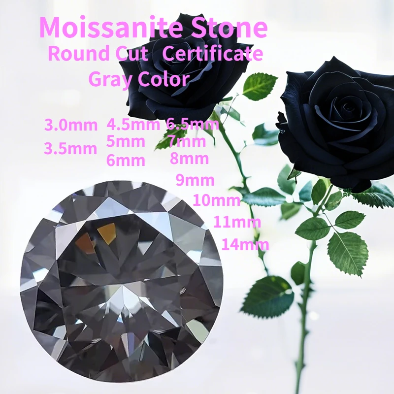 

Moissanite Round Cut Gray Color Charms Gemstone for Jewelry Making DIY Ring Necklace Earrings Main Materials with Certificate