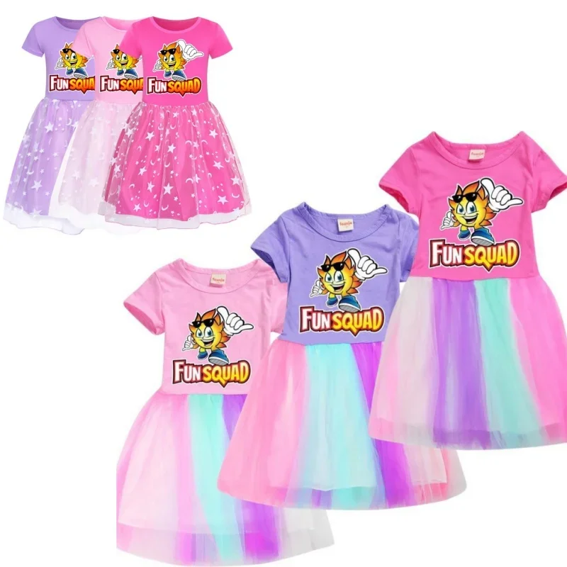 Fun trends gaming kids Zomer Girls cosplay rainbow dress baby girls cute lace princess dress toddler girls birthday party dresse