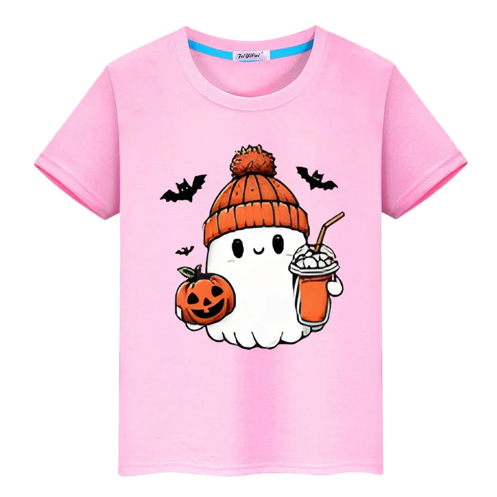 Halloween pumpkin witch elf 100%Cotton t shirt for kids boy 10year y2k one piece Tops anime Short pride tshirt kids clothes girl