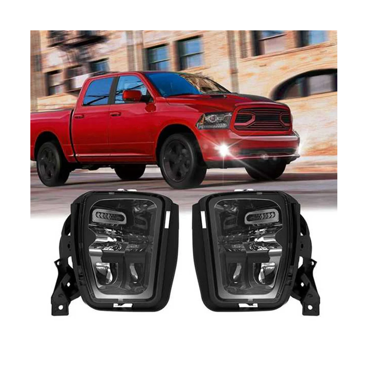 2PCS LED Fog Lights Lamps for Dodge Ram 1500 2013-2018 Front Bumper Fog Lamps Black 68104821AC,