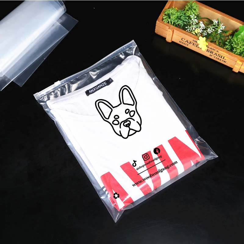 100pcs Transparent zipper bags with logo printed Custom high quality clothes plastic bag for Clothing Coat Jeans Hoodies Package