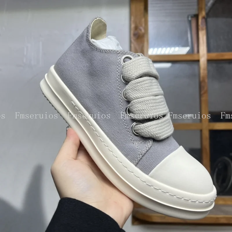 

2025 женская повседневная обувь, мужские парусиновые низкие качественные кроссовки на толстом шнуровке, роскошный дизайн, уличный стиль, кроссовки на плоской подошве, большой размер