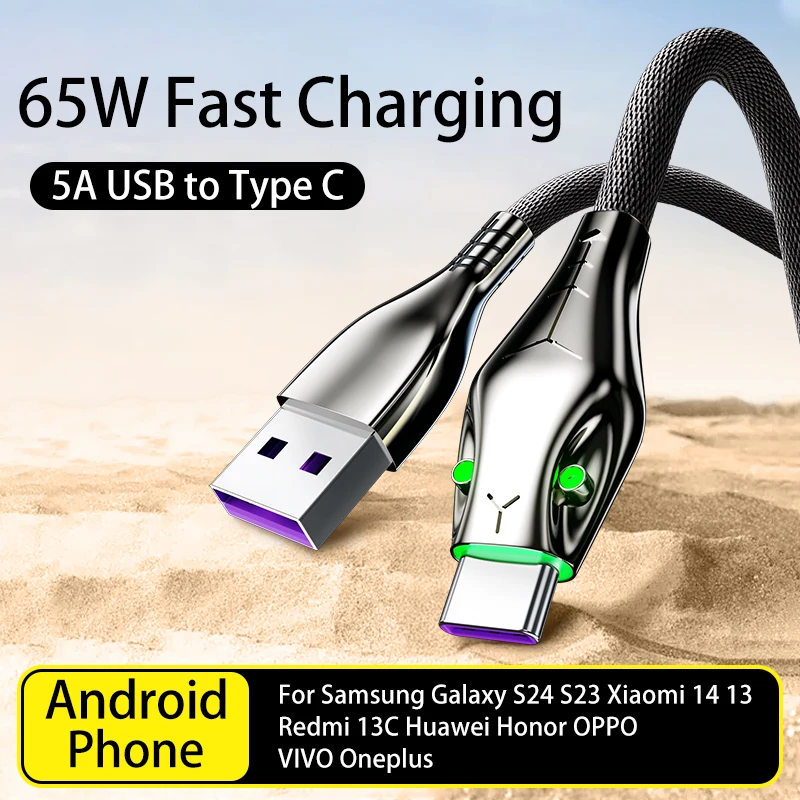 65W 5A Type-C Fast Charging Data Cable Black Mamba For Samsung Galaxy S24 Oneplus Xiaomi  Phone Charger USB C Cord Nylon Braid