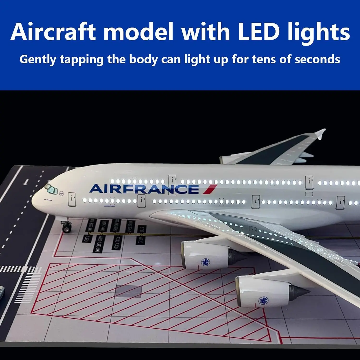 

1/160 Scale 47CM Airplane Air France 380 Model With Light & Wheels Diecast A380 Resin Plane For Room Collection Display