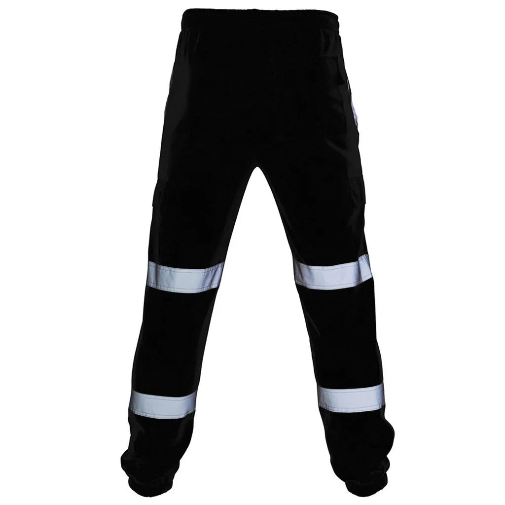 Men Road Work Pants Fashion Reflective Strip High Visibility Overalls Pants Spring Autumn Casual Splicing Solid Color Trouser