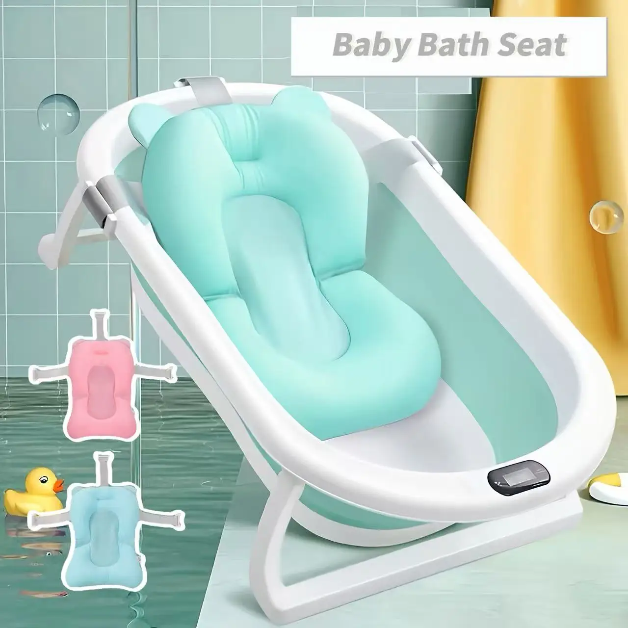 

1 Piece, Solid Color Baby Bath Cushion, Soft and Breathable Polyester Material, Adjustable Buckle, Ergonomic Design, Frees up Parents' Hands, a Must-Have for Baby Bathing at Home