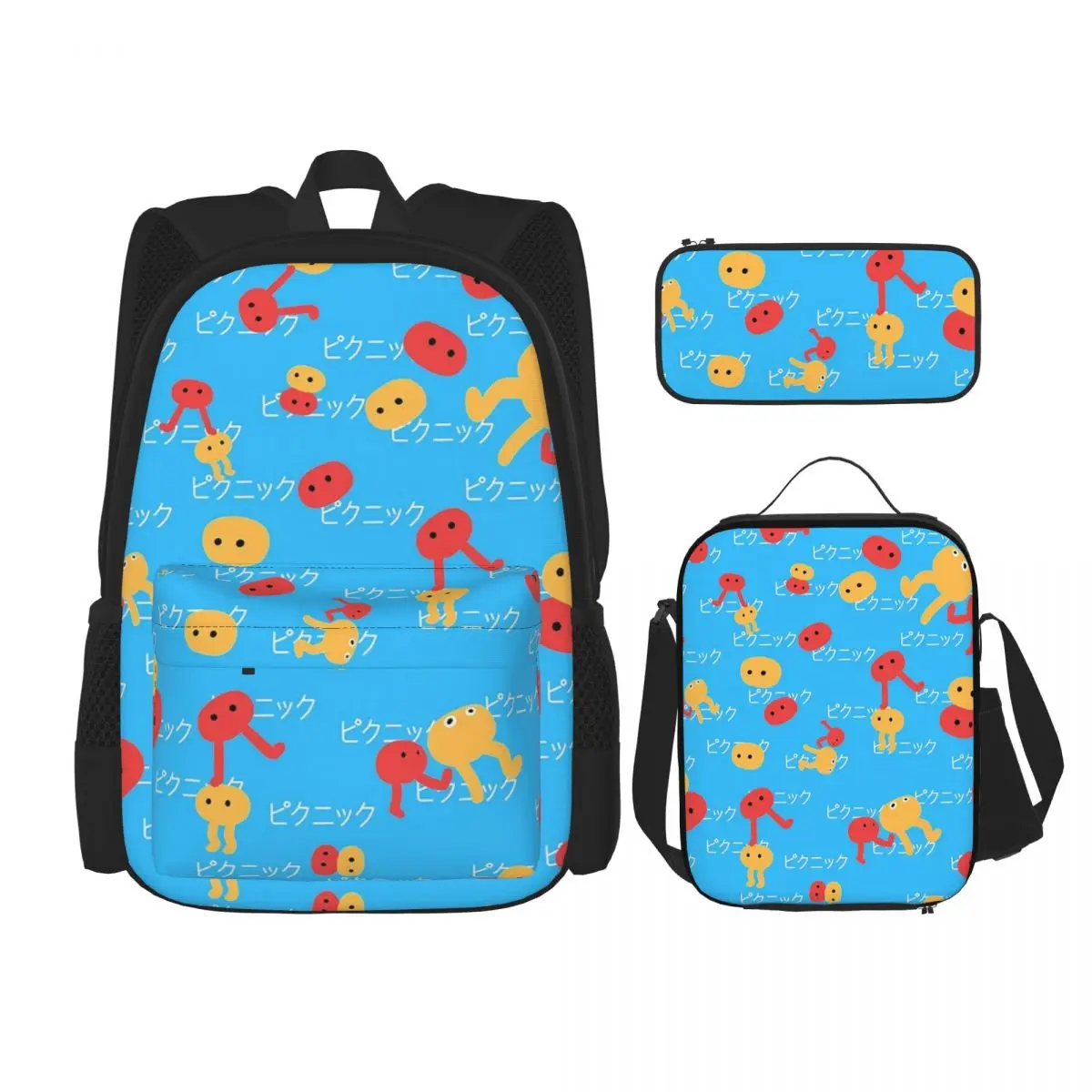 

Piku And Niku Backpacks Boys Girls Bookbag Children School Bags Cartoon Kids Rucksack Lunch Bag Pen Bag Three-Piece Set