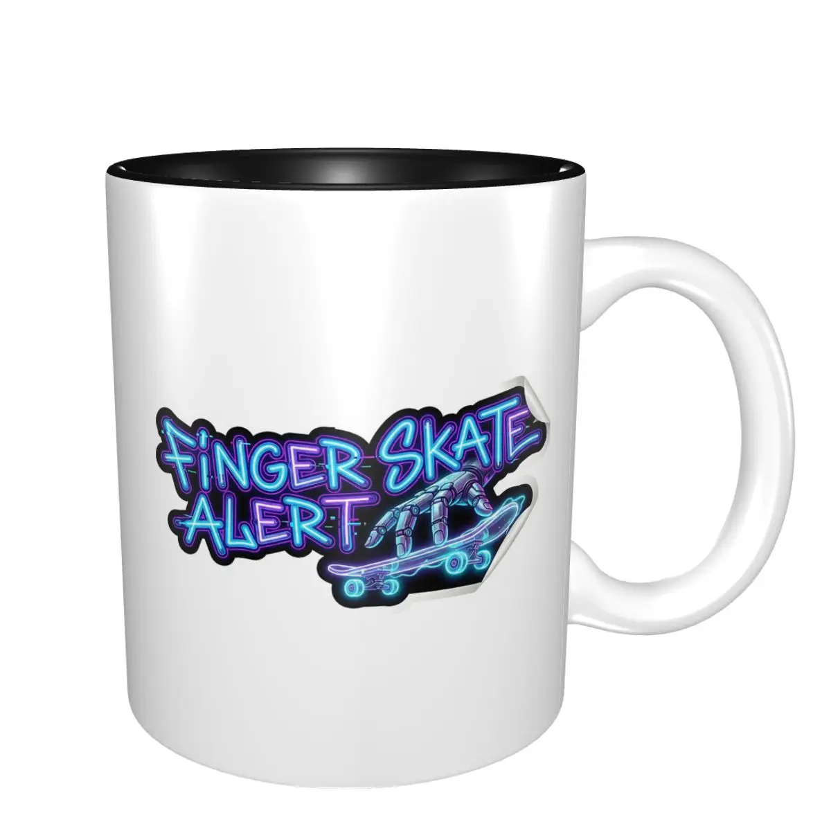 Finger Skate Alert Futuristic Neon Fingerboard Mug Funny Ceramic Coffee Cups Tea Mugs Milk Cup Drinkware Gift for Woman Man