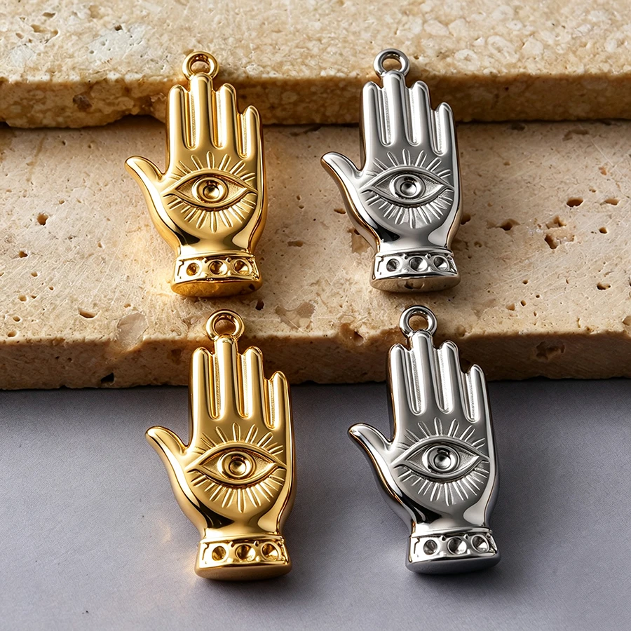 5Pcs Punk Hamsa Hand Lucky Protection Evil Eye Pendant Jewelry Wholesale Trendy Music Saxophone Travel Suitcase Charms Making