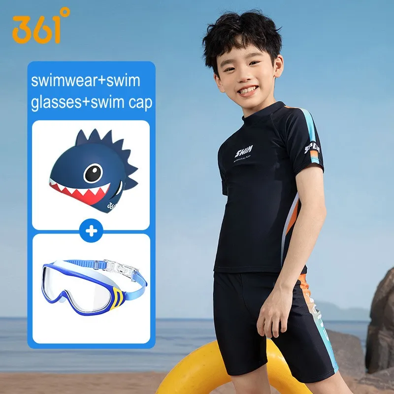 361°Boy Two Pieces WaterProof Surfing SwimWear Kids'UPF50+Professional Quick-Drying Swim Shirt+Trunks Rash Guard Bathing Suit