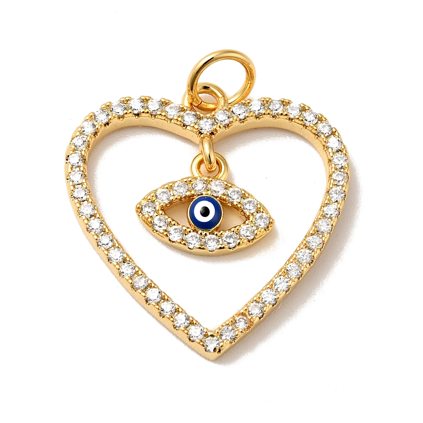 

Pandahall 10Pcs Heart with Evil Eye Rack Plating Metal Micro Pave Clear Cubic Zirconia Pendant with Jump Ring For Jewelry Making