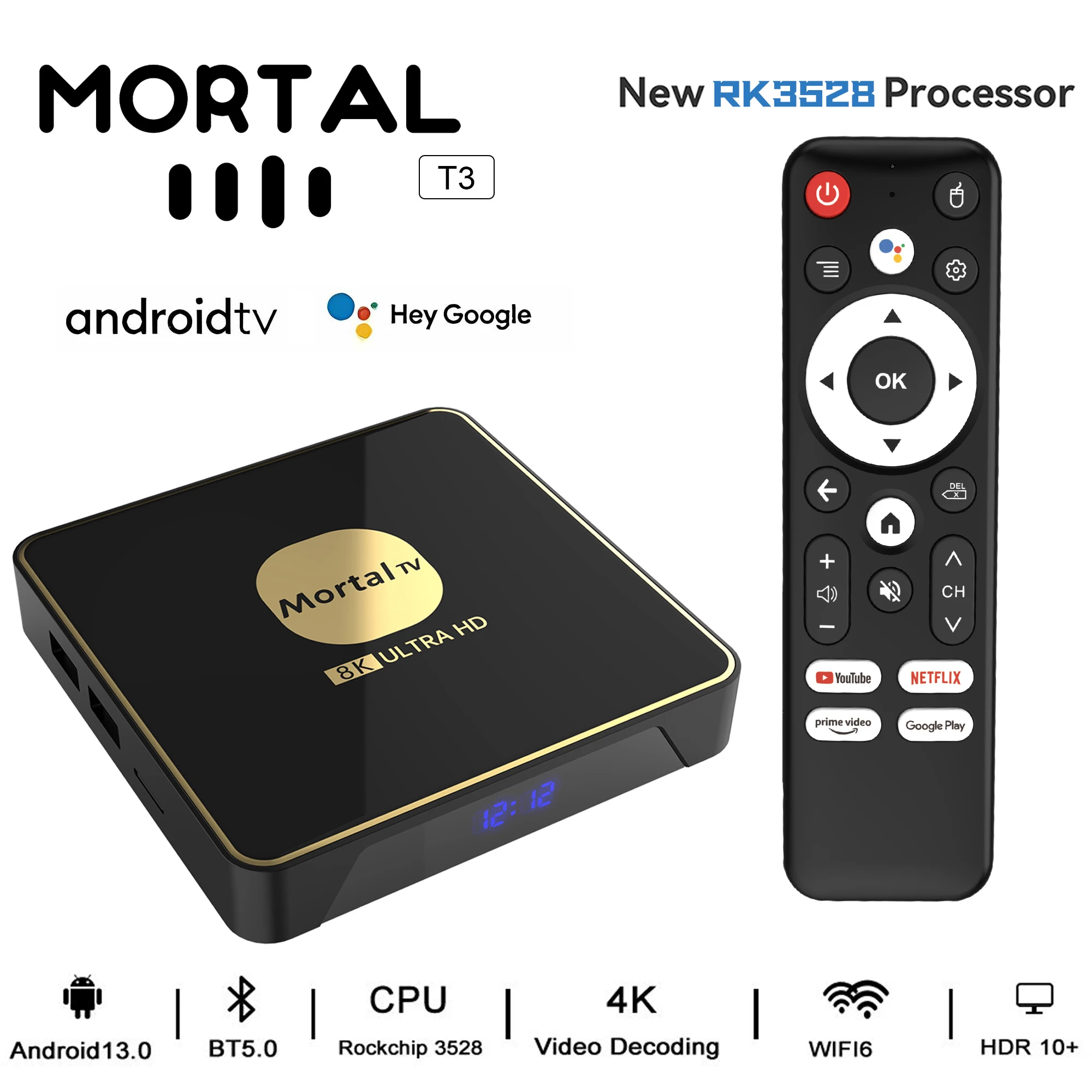 Mortal T3 Wifi6 Streaming Media Player Smart TV Box Rockchip3528 Android13 4K HDR10 4GB64GB Large Memory Bluetooth Chromecast TV