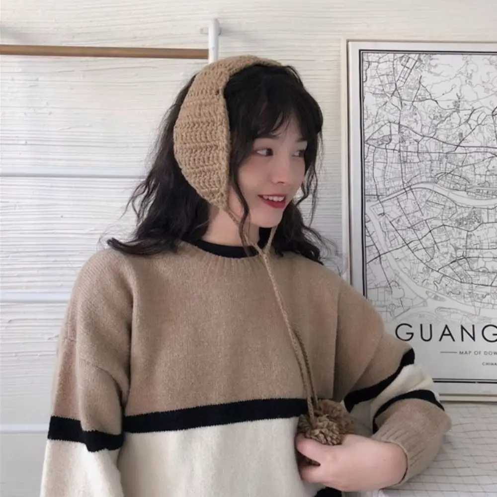 Handmade Korean Style Y2k Plush Earmuffs Thicken Soft Warm JK Knitted Earflap Skiing Outdoor Winter Ear Cover Girl