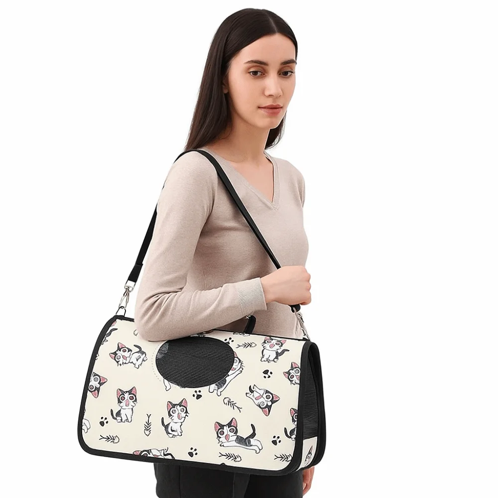 

Large Space Portable Pet Carrying Bag Multi Functional Breathable Pet Outing Bag Shoulder Strap Outdoor Use Foldable Cat Bag