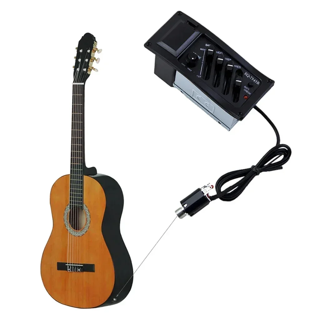 4 Band Acoustic Electric Guitar Pickup String EQ Preamp With Volume Bass Control Digital Tuner Ukulele Pickup Preamplifier