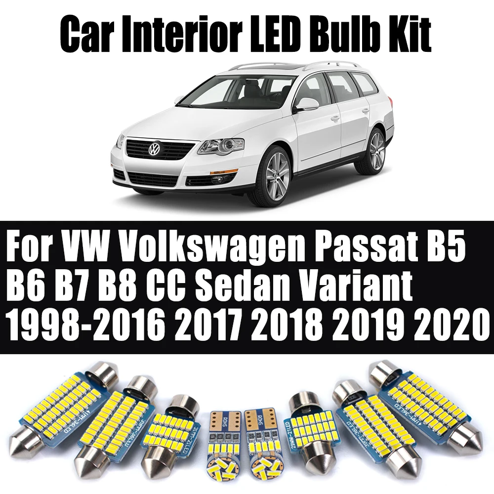 Canbus para VW Volkswagen Passat B5 B6 B7 B8 CC Sedan variante 1998-2020 LED Interior puerta de techo maletero parasol Kit de luz bombillas de coche