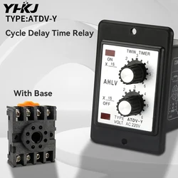 Adjustable Dual Time Relay Repeat Cycle Timer ATDV-Y ON OFF 3S/6S/12S/30S/60S/3M/6M/12M/30M/60M 220V Twin Timer With Socket Base