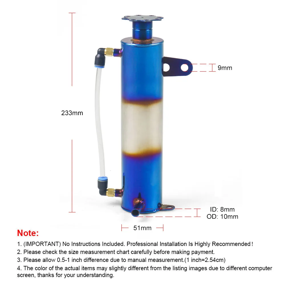 Universal 400ML Cylindrical Radiator Coolant Cooling Burnt Blue Aluminum Catch Tank Overflow Reservoir