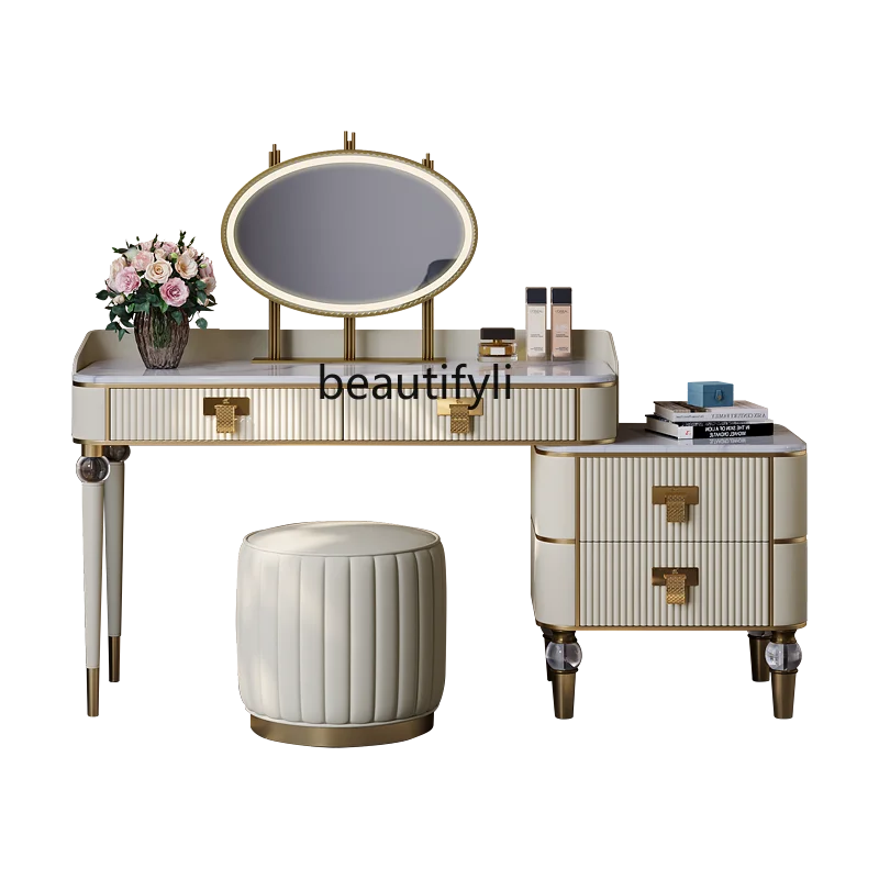 

Light luxury makeup table bedroom marble fashion bedside storage cabinet integrated high-end dresser