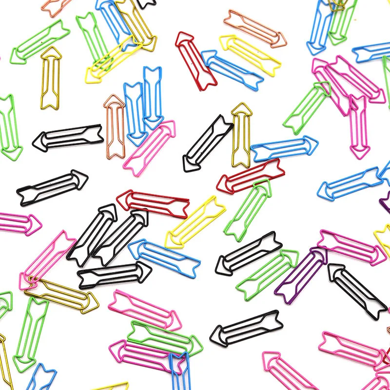 50Pcs Mixed‑Color Arrow Shaped Creative Metal Paper Clips Office Stationery Document File Sorting Desk File Classification Clips